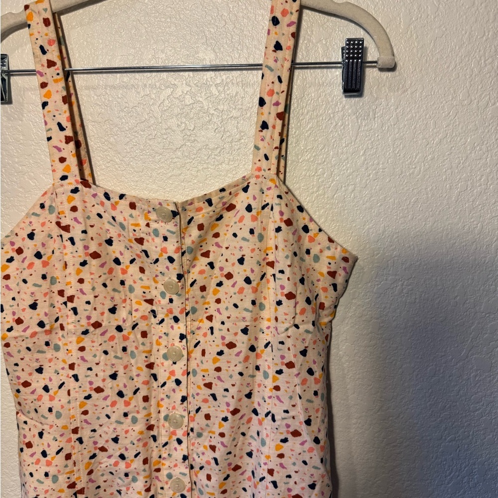 Madewell Button Down Multi-Colored Speckled Square Neck Midi Dress Size 4 - Picture 7 of 10